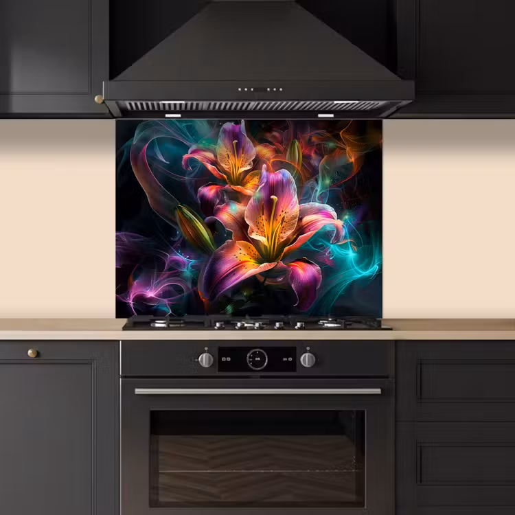 Kleurrijk - Bloemen - Zwart keuken achterwand spatscherm middel -sfeer1