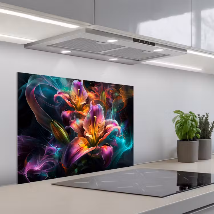 Kleurrijk - Bloemen - Zwart keuken achterwand spatscherm middel -3d_schuin