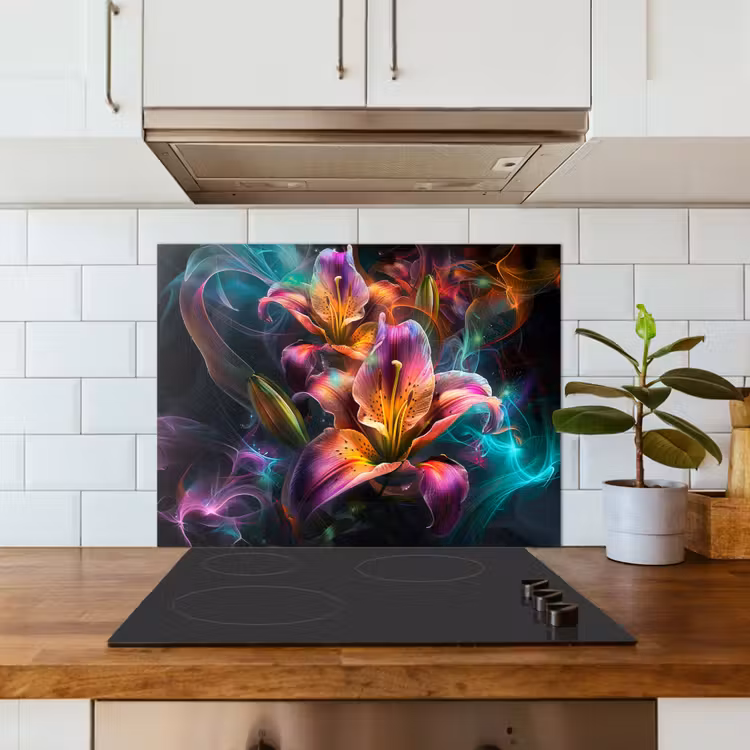 Kleurrijk - Bloemen - Zwart keuken achterwand spatscherm middel -sfeer2