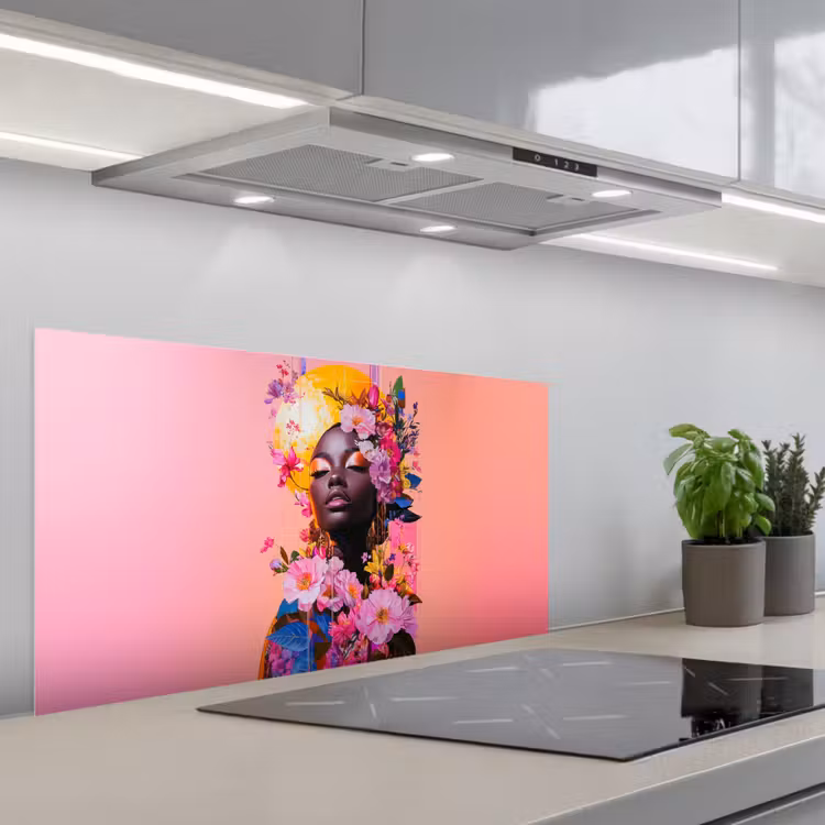 Kleurrijk - Bloemen - Vrouw - Zon keuken achterwand spatscherm middel -3d_schuin