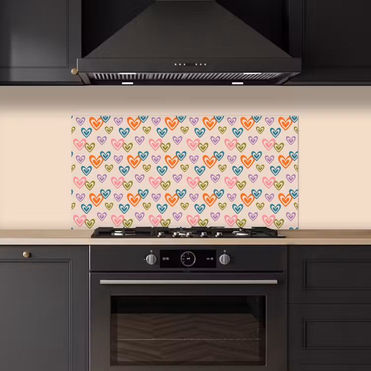 Kleurrijk - Hartjes - Patroon - Beige keuken achterwand spatscherm middel 899 -sfeer1