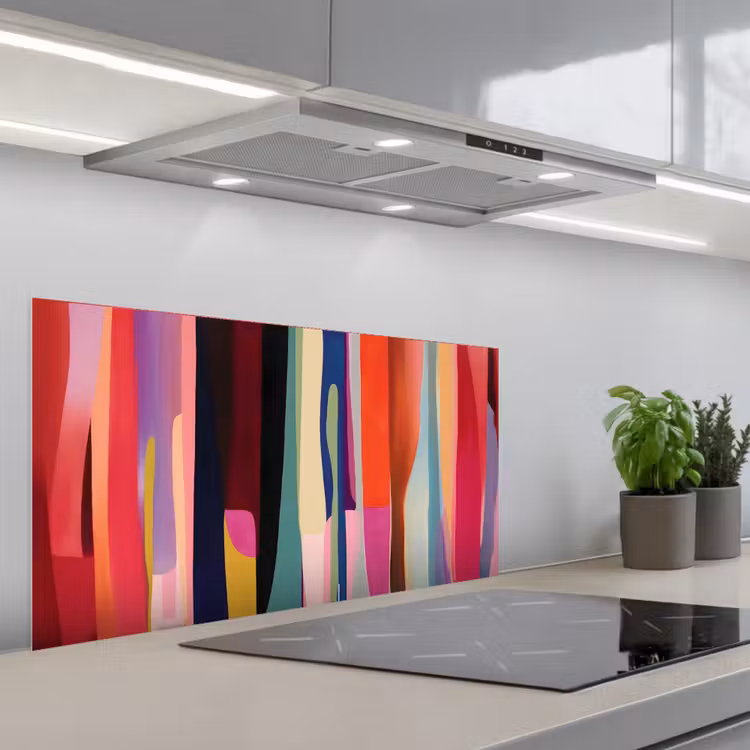 Kleurbanen - Verticaal - Kleurrijk keuken achterwand spatscherm middel -3d_schuin