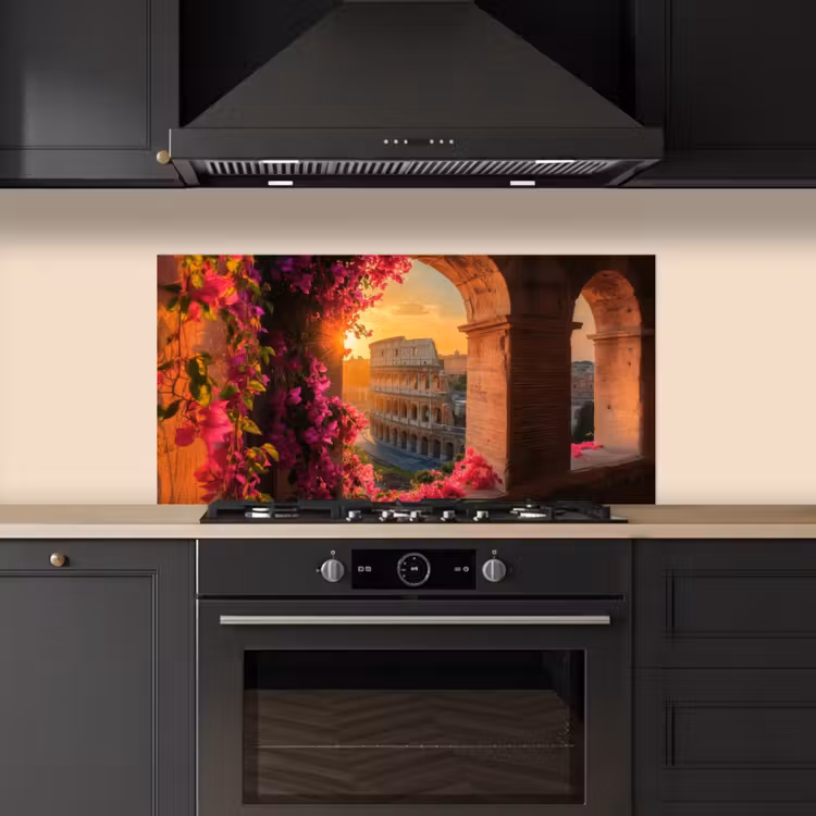 Colosseum - Rome - Roze Bloemen keuken achterwand spatscherm middel -sfeer1