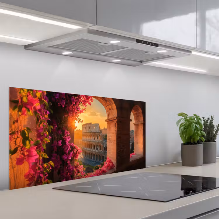 Colosseum - Rome - Roze Bloemen keuken achterwand spatscherm middel -3d_schuin