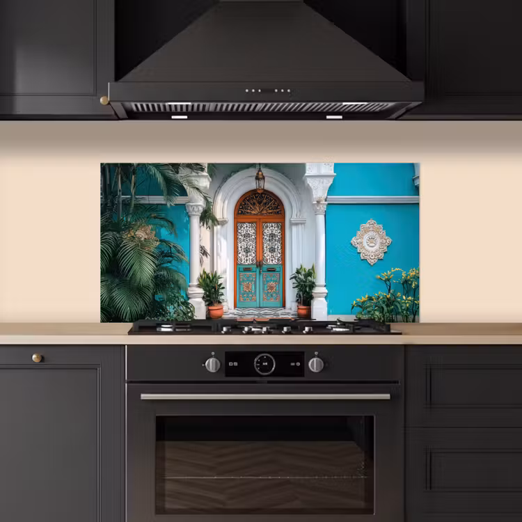 Zuilen - Sierlijke - Deur - Blauw keuken achterwand spatscherm middel -sfeer1