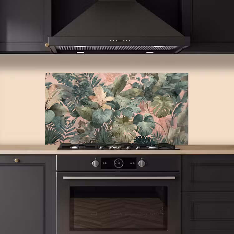 Compositie van bladeren - Groen - Roze keuken achterwand spatscherm middel -sfeer1