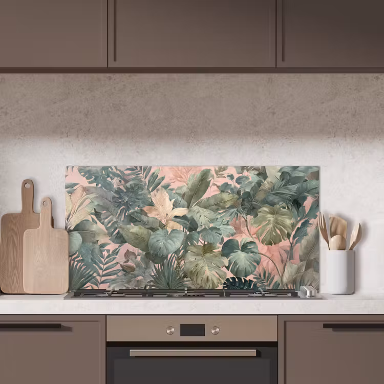 Compositie van bladeren - Groen - Roze keuken achterwand spatscherm middel -sfeer2