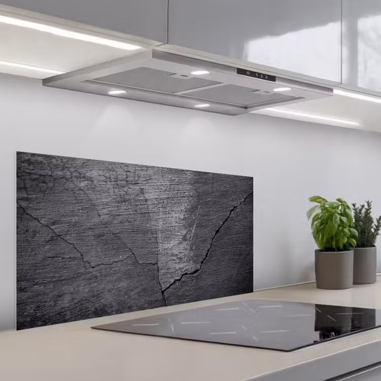 Beton - Zwart - Scheur keuken achterwand spatscherm middel -3d_schuin