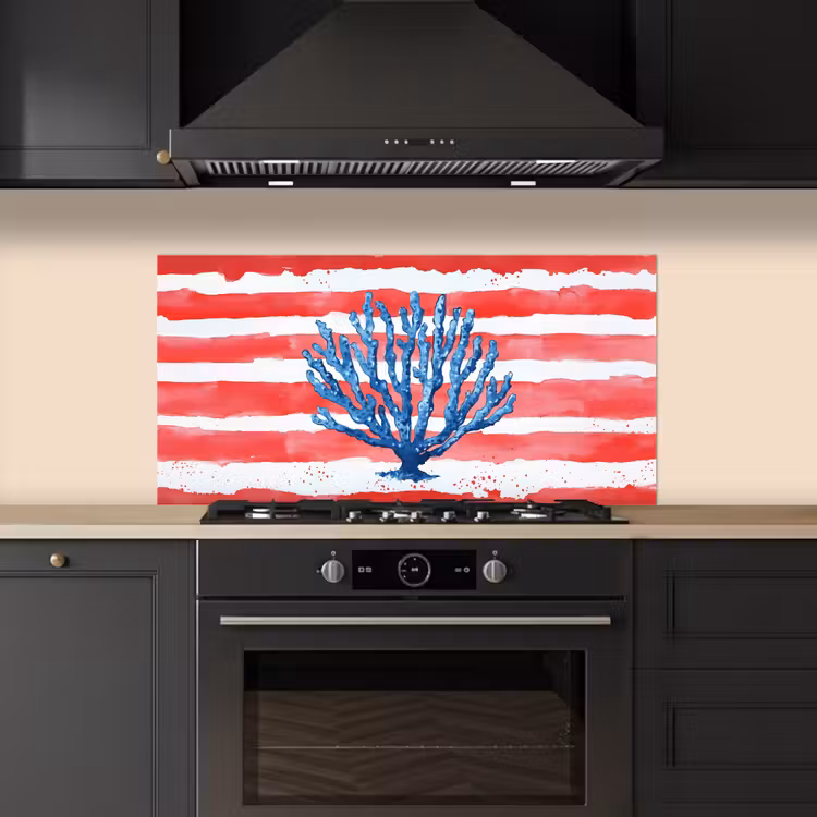 Koraal - Verfstructuur - Rood - Blauw keuken achterwand spatscherm middel -sfeer1