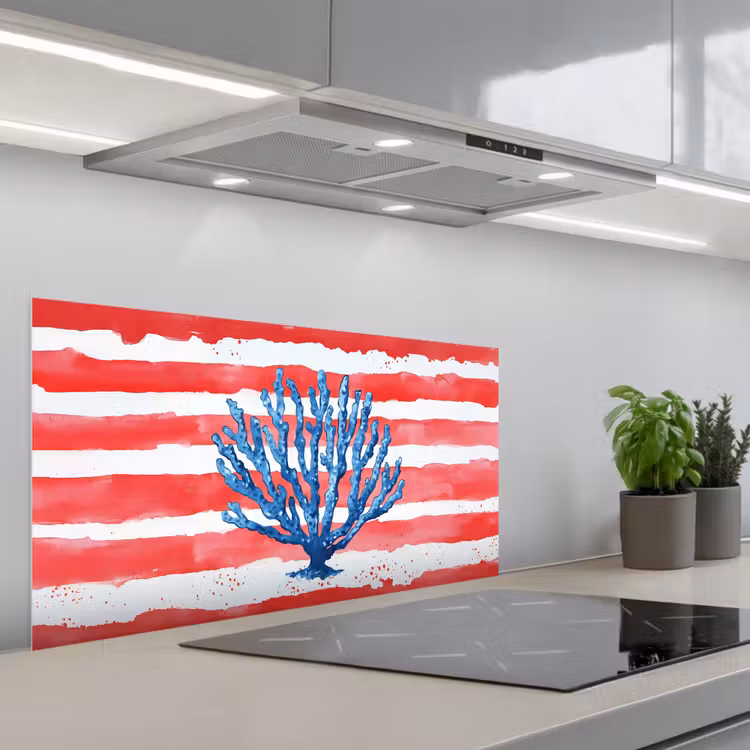 Koraal - Verfstructuur - Rood - Blauw keuken achterwand spatscherm middel -3d_schuin
