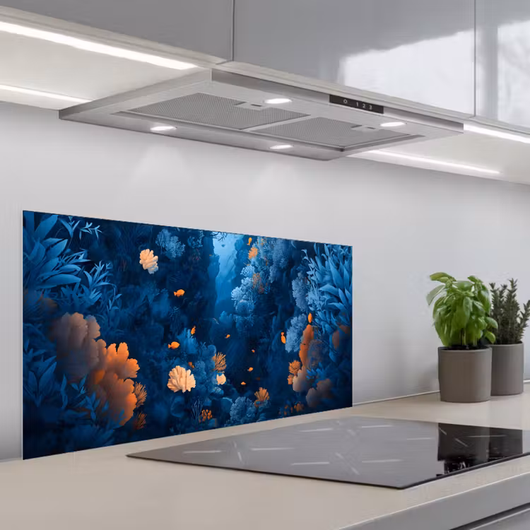 Koraalrif - Vissen - Oceaan - Blauw keuken achterwand spatscherm middel -3d_schuin