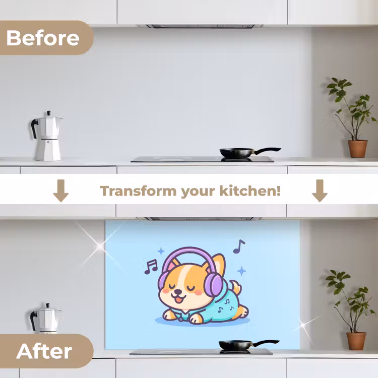 Corgi - Koptelefoon - Blauw - Muzieknoten keuken achterwand spatscherm middel -voor_na_EN