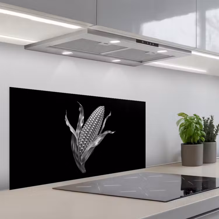 Maïskolf - Glanzend metaal - Elegant keuken achterwand spatscherm middel -3d_schuin