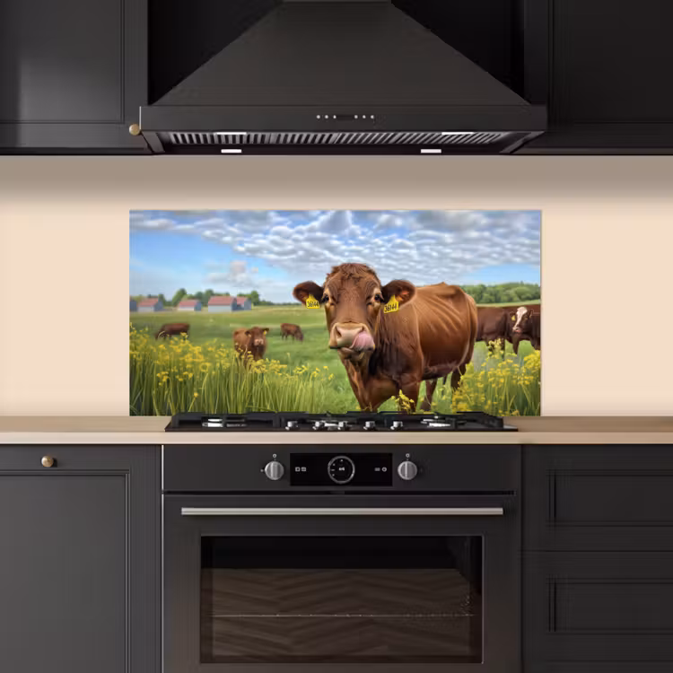 Koe - Weide - Bloemen keuken achterwand spatscherm middel -sfeer1
