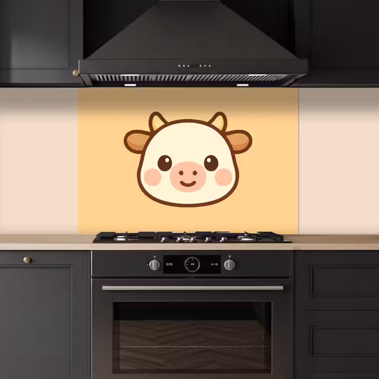 Koe - Oranje - Cartoon keuken achterwand spatscherm middel -sfeer1