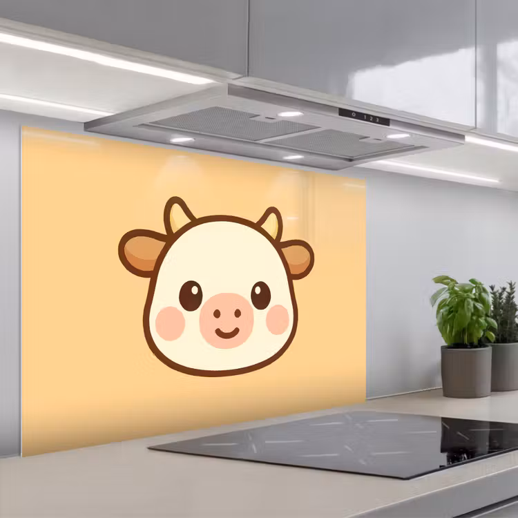 Koe - Oranje - Cartoon keuken achterwand spatscherm middel -3d_schuin