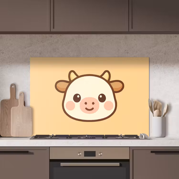 Koe - Oranje - Cartoon keuken achterwand spatscherm middel -sfeer2