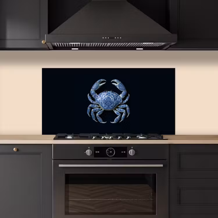 Krab - Delfts blauw - Dieren keuken achterwand spatscherm middel -sfeer1
