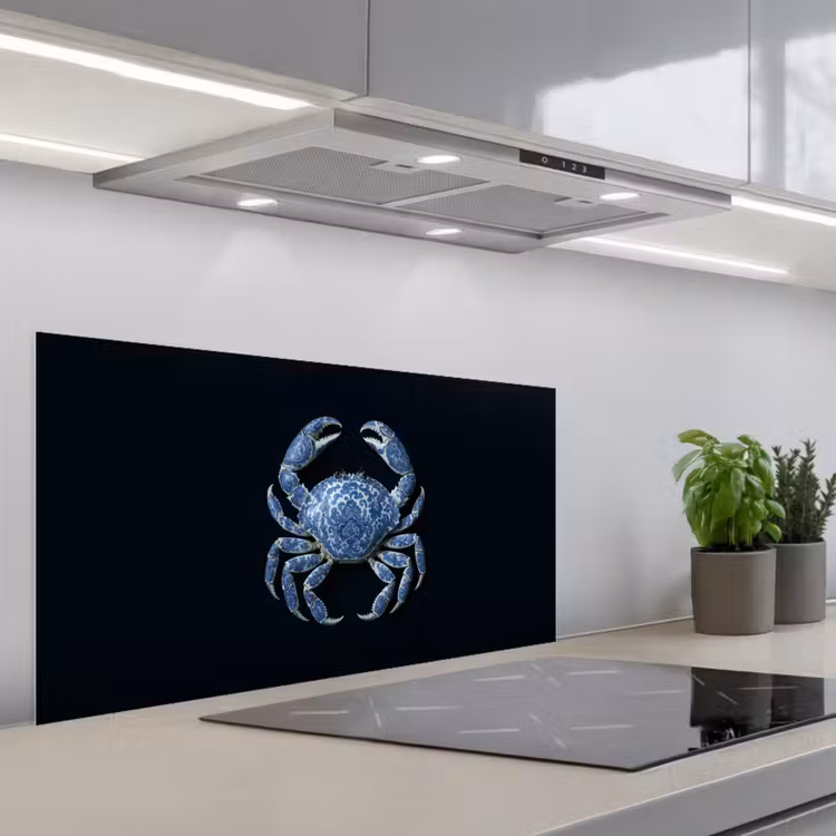 Krab - Delfts blauw - Dieren keuken achterwand spatscherm middel -3d_schuin
