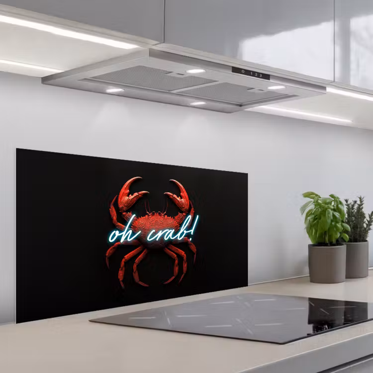 Krab - Rood - Neon - Quote keuken achterwand spatscherm middel -3d_schuin