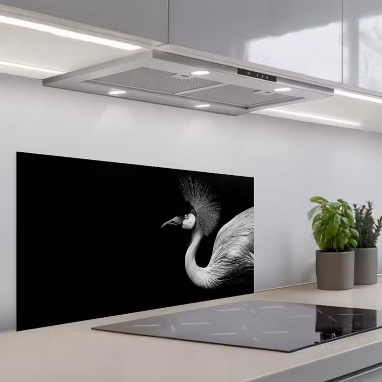 Kraanvogel - Zwart - Wit - Vogel - Dieren keuken achterwand spatscherm middel -3d_schuin