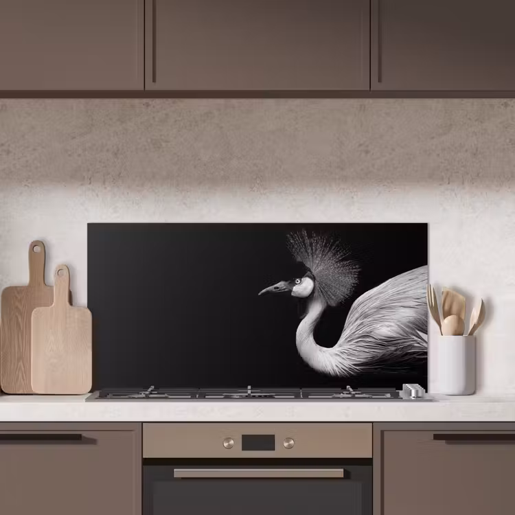 Kraanvogel - Zwart - Wit - Vogel - Dieren keuken achterwand spatscherm middel -sfeer2