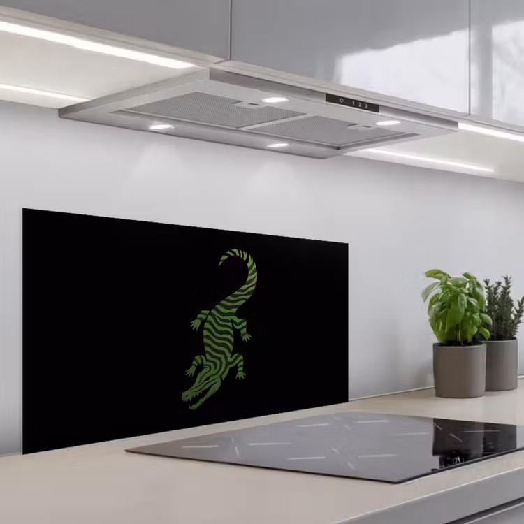 Krokodil - Groen - Tijgerachtig - Strepen keuken achterwand spatscherm middel -3d_schuin