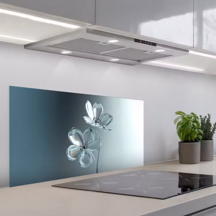 Kristal - Bloemen - Grijs keuken achterwand spatscherm middel -3d_schuin