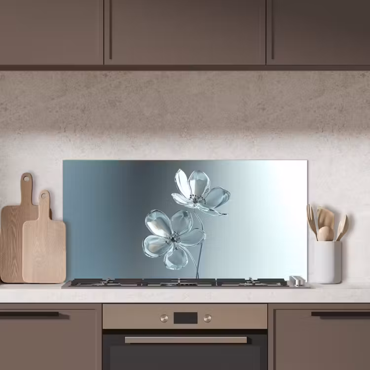 Kristal - Bloemen - Grijs keuken achterwand spatscherm middel -sfeer2