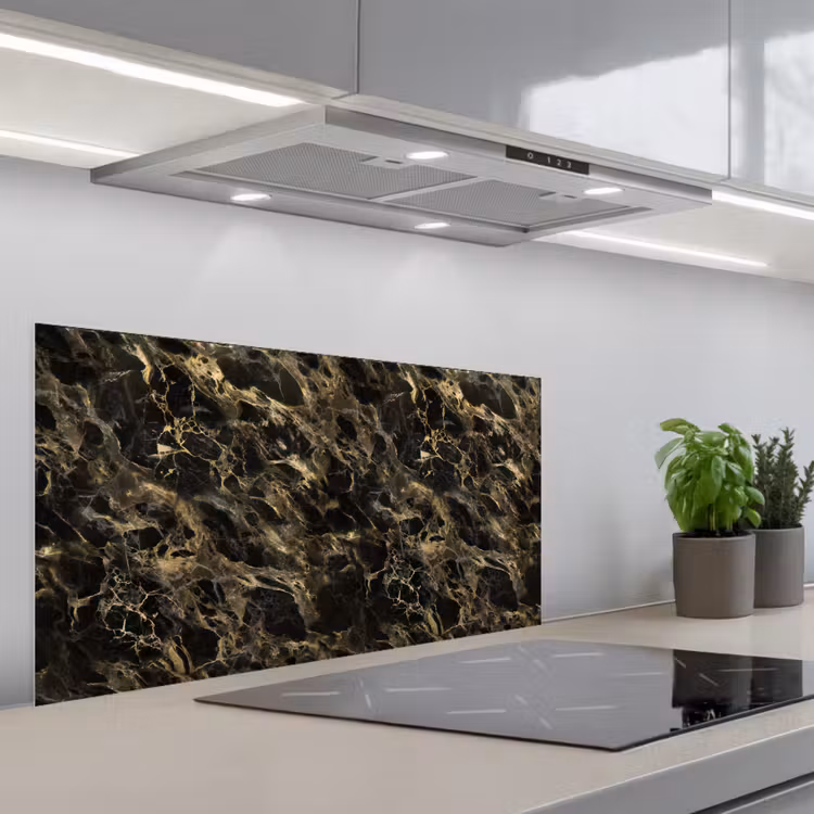 Kristal - Goud - Zwart - Marmer keuken achterwand spatscherm middel 899 -3d_schuin
