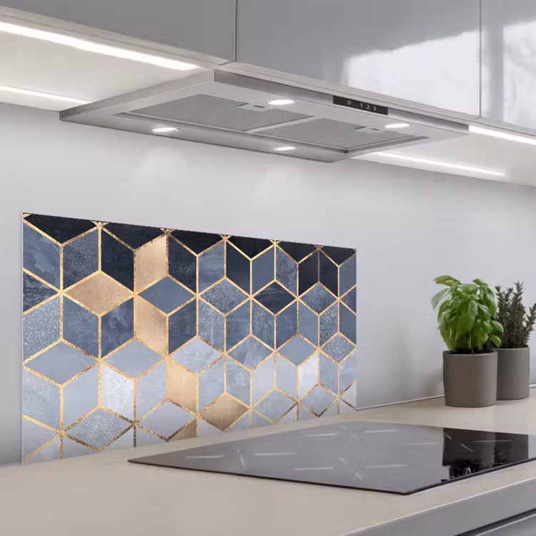 Kubus - Goud - Luxe - Patronen keuken achterwand spatscherm middel -3d_schuin
