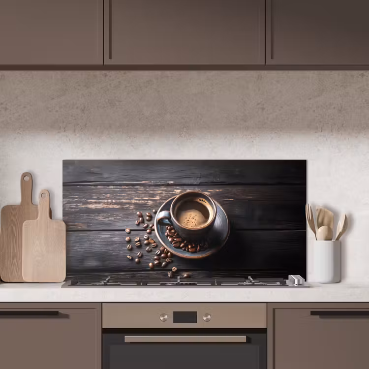 Kop - Koffie - Hout - Bonen keuken achterwand spatscherm middel -sfeer2