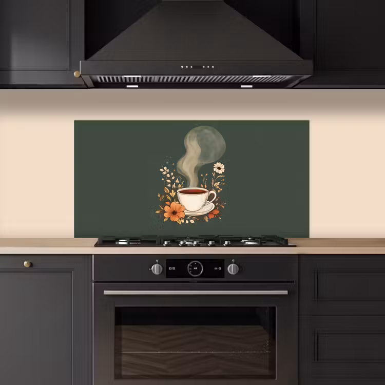 Kop - Bloemen - Groen - Koffie keuken achterwand spatscherm middel -sfeer1