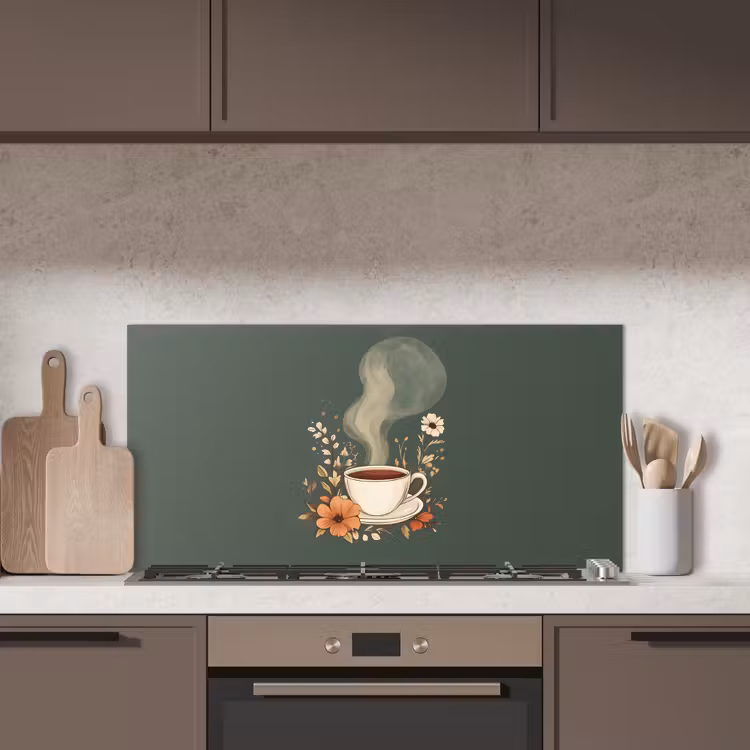 Kop - Bloemen - Groen - Koffie keuken achterwand spatscherm middel -sfeer2