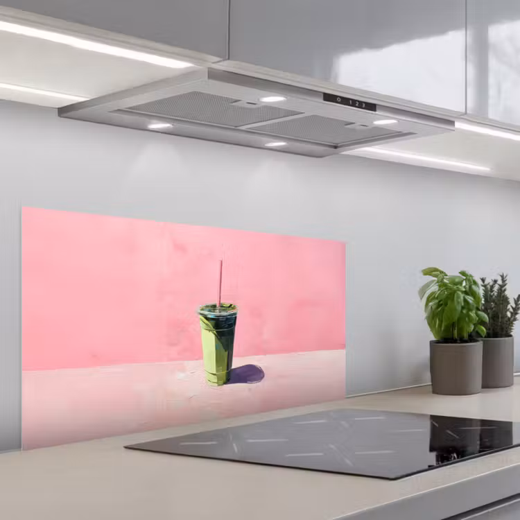 Beker - Rietje - Minimalistisch - Groen keuken achterwand spatscherm middel -3d_schuin