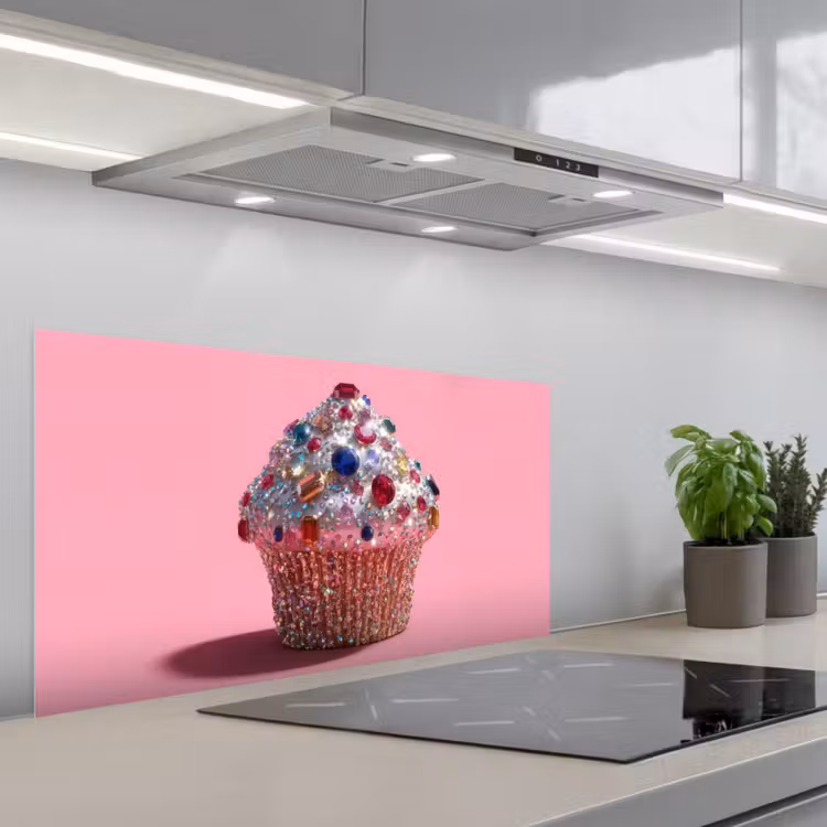 Cupcake - Kleurrijk - Edelstenen keuken achterwand spatscherm middel -3d_schuin