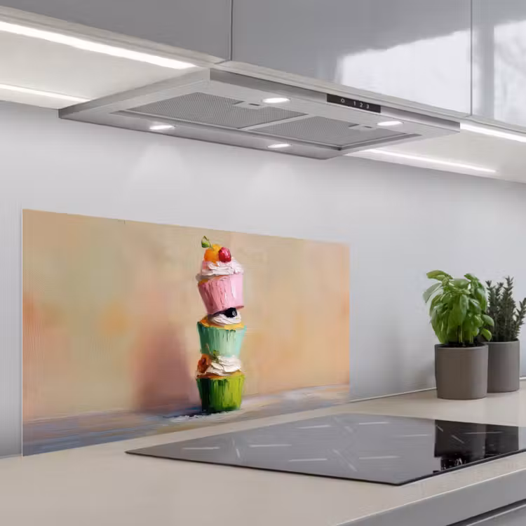 Cupcakes - Gestapeld - Kleurrijk - Fruit keuken achterwand spatscherm middel -3d_schuin