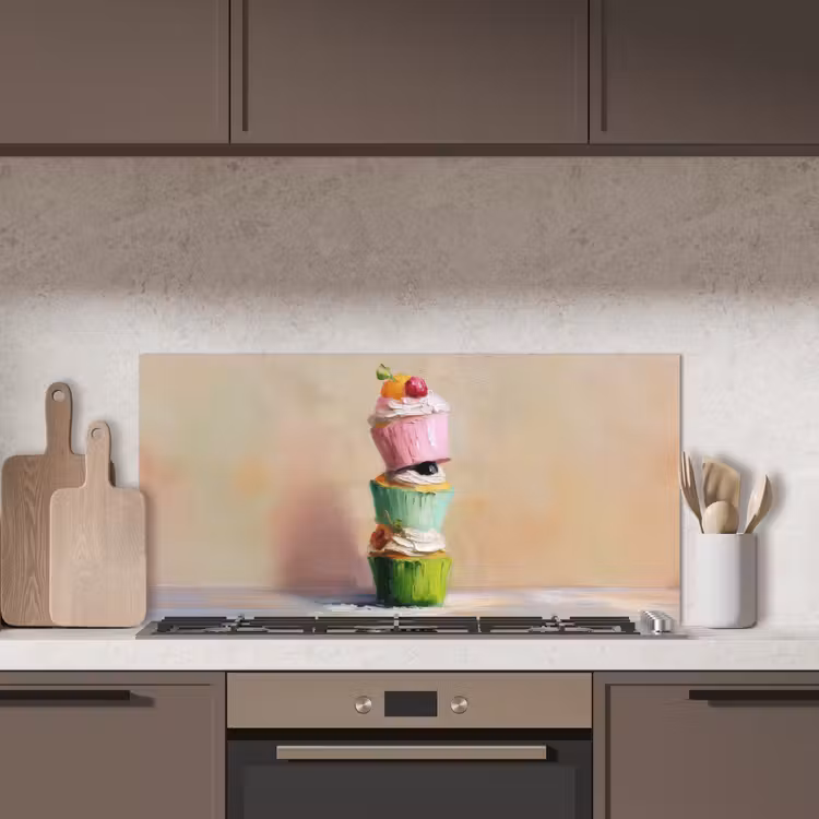 Cupcakes - Gestapeld - Kleurrijk - Fruit keuken achterwand spatscherm middel -sfeer2