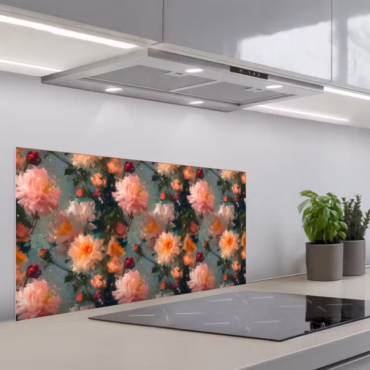 Dahlia - Bloemen - Patroon keuken achterwand spatscherm middel 899 -3d_schuin