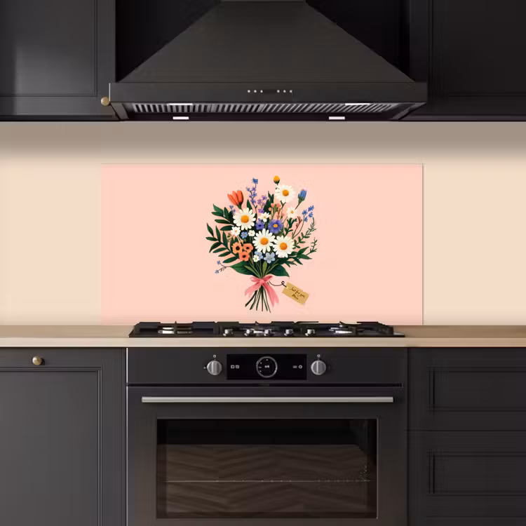 Margrieten - Boeket - Strikje - Roze keuken achterwand spatscherm middel -sfeer1