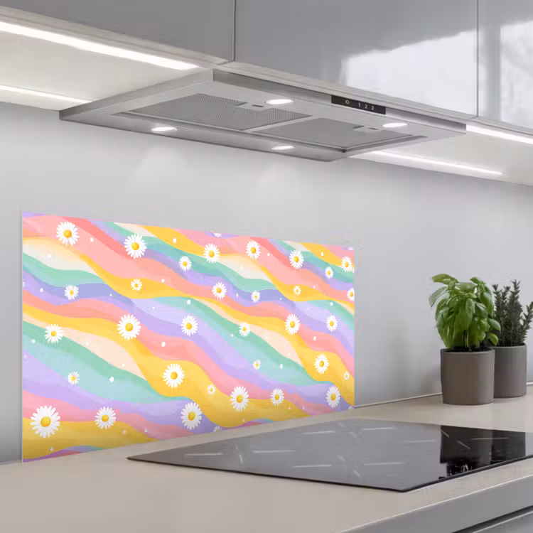 Madeliefjes - Kleurrijk - Pastel keuken achterwand spatscherm middel -3d_schuin