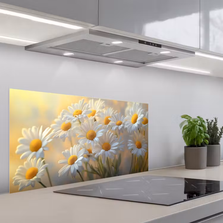 Madeliefjes - Wit - Zonlicht keuken achterwand spatscherm middel -3d_schuin