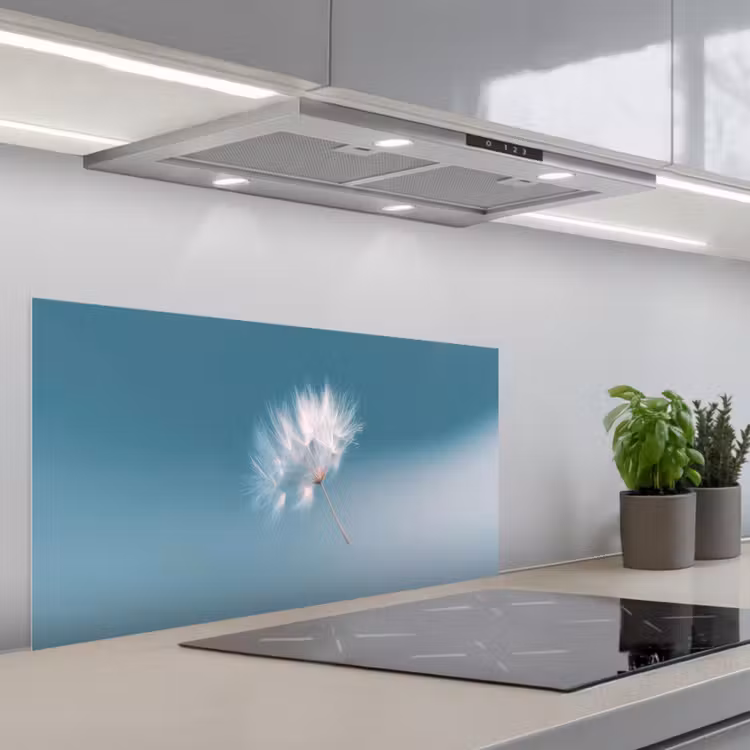 Paardenbloempluisje - Blauw - Lucht keuken achterwand spatscherm middel -3d_schuin