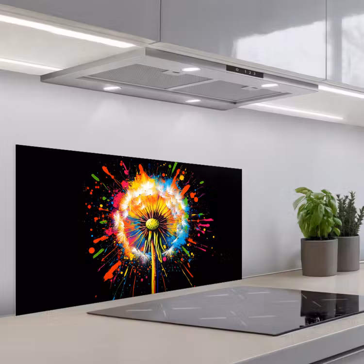Paardenbloem - Graffiti - Kleurrijk - Bloemen - Natuur keuken achterwand spatscherm middel -3d_schuin