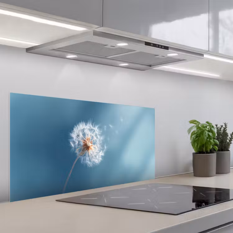 Paardenbloem - Wind - Blauw keuken achterwand spatscherm middel -3d_schuin