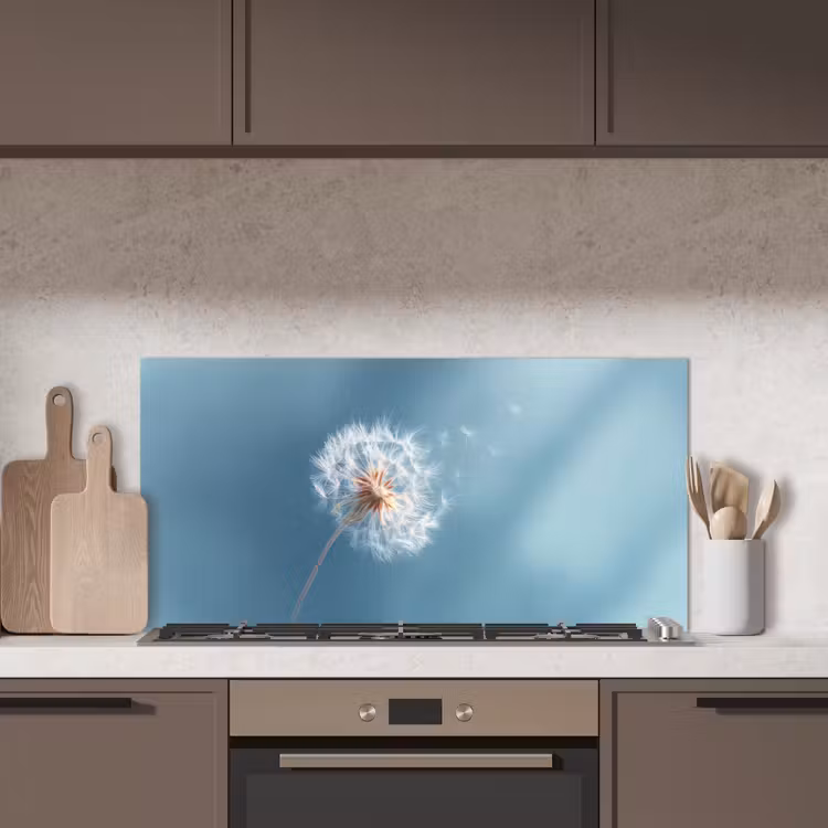 Paardenbloem - Wind - Blauw keuken achterwand spatscherm middel -sfeer2