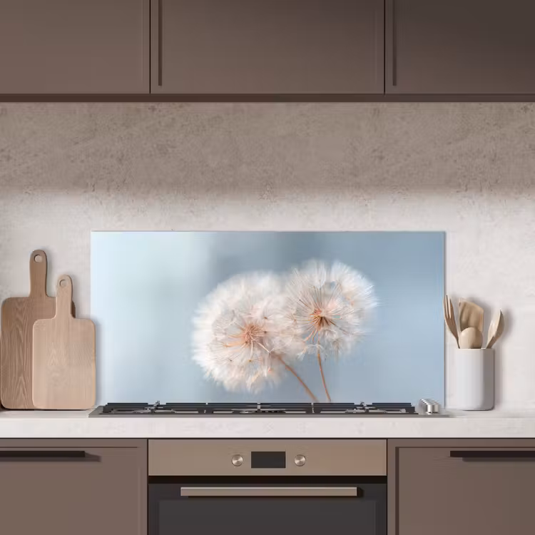 Paardenbloemen - Pluisjes - Wit keuken achterwand spatscherm middel -sfeer2