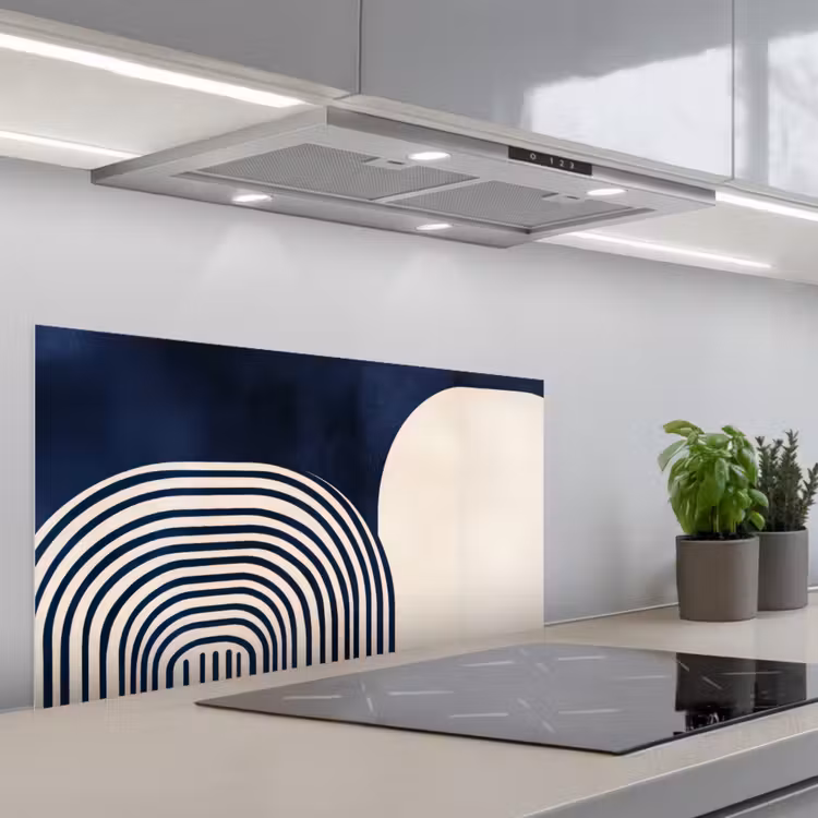 Donkerblauw - Abstract - Lijnen keuken achterwand spatscherm middel -3d_schuin