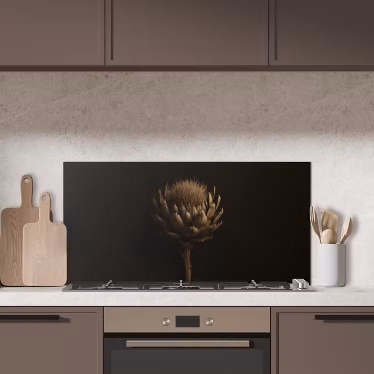 Donkerbruin - Bloem - Textuur - Artisjok keuken achterwand spatscherm middel -sfeer2