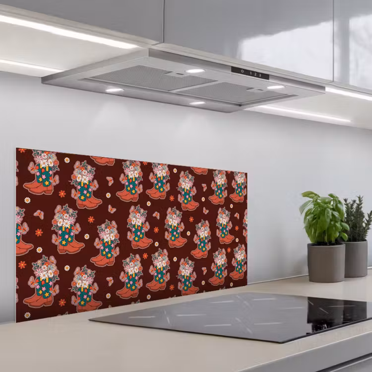 Donker - Cowboy - Laars - Patroon keuken achterwand spatscherm middel 899 -3d_schuin